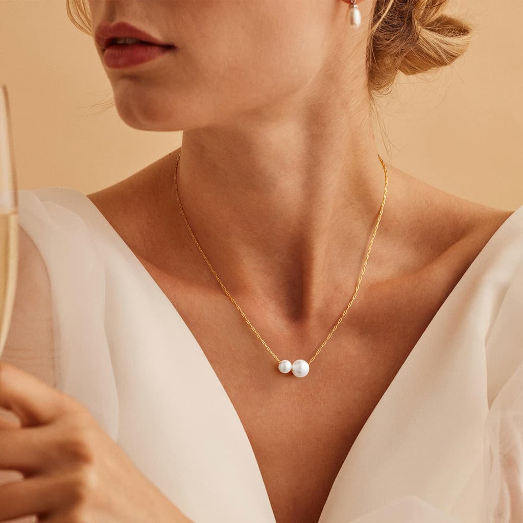 [Estoque pronto] Venda quente jóias luz luxo corda pérola colar All-Match High-End simples clavícula corrente colar WJG
