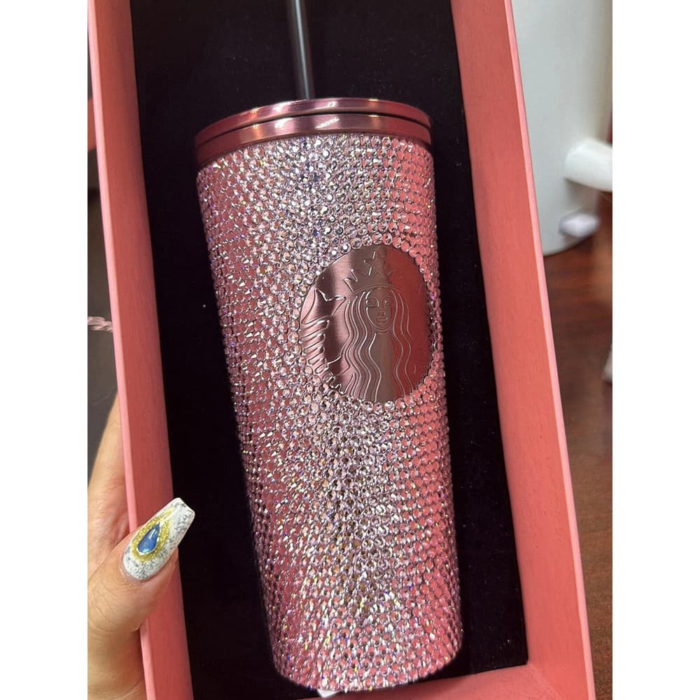Copo Starbucks de alto valor, copo de palha de aço inoxidável, copo térmico de diamante, caixa de presente, copo de água