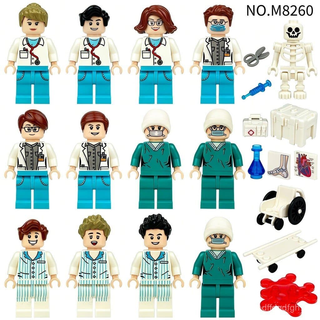 Figurinha de Médico e Enfermeiro, Montagem Infantil, Blocos de Construção de Pequenas Partículas, Brinquedos, Maca