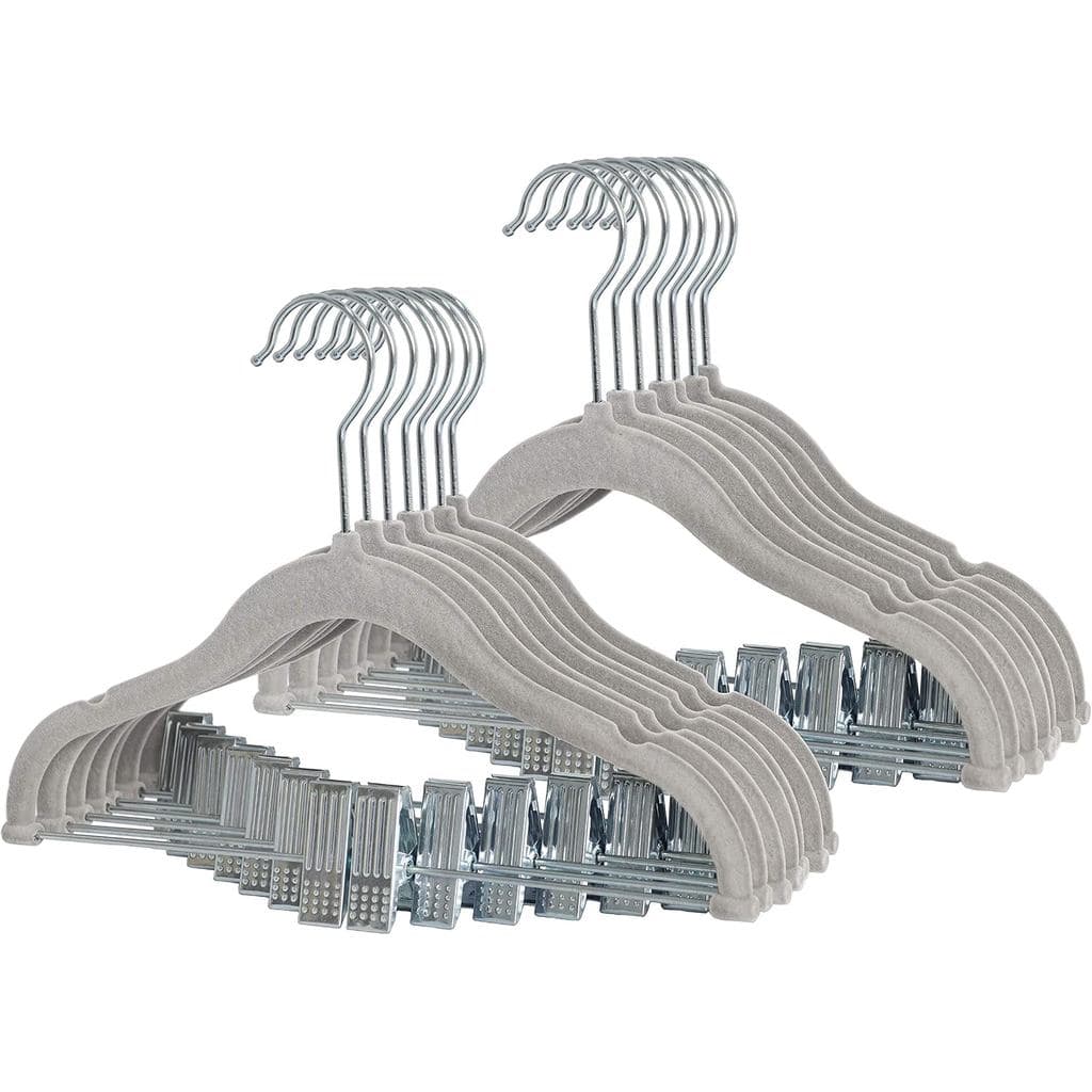 Cabides Antiderrapantes Finnhomy para Bebês e Crianças, Pacote com 20 Cabides de Veludo com Clipes Móveis, Resistentes e