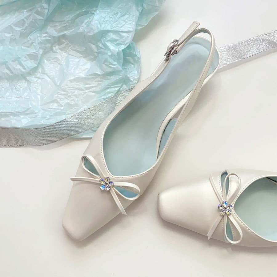 Sapatos Mary Jane femininos de estilo francês com laço delicado de strass, salto grosso, bico fechado, almofada de ar e