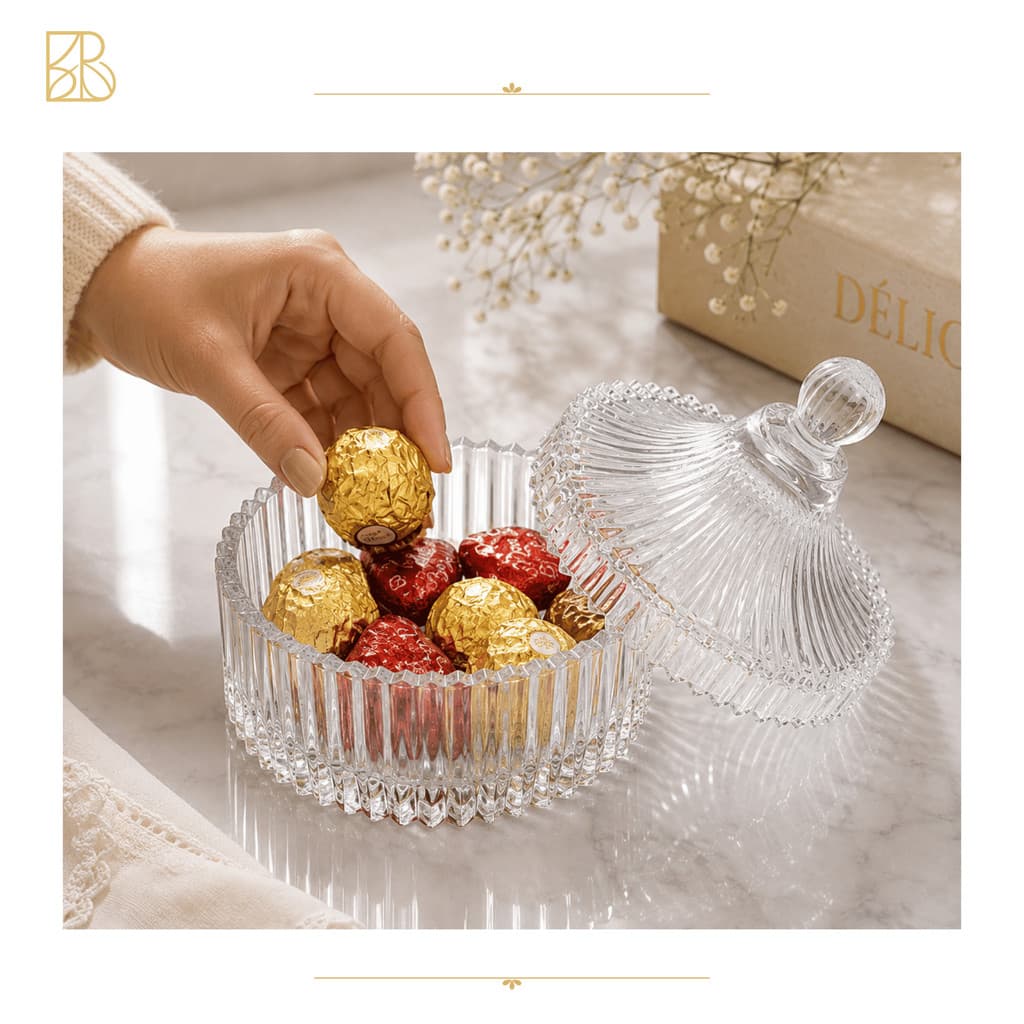 Bomboniere de Vidro Cristal com Tampa 270ml | Pote Decorativo para Doces, Bombons e Mesa Posta Original Glass