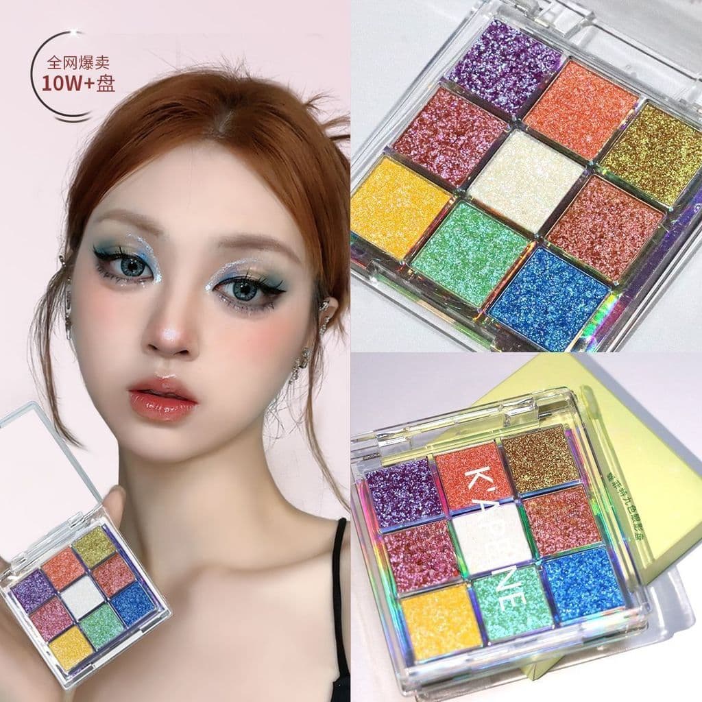 Paleta de sombras camaleão de nove cores, gelo transparente, piscando, lantejoulas coloridas, peroladas, jogo diário, ma