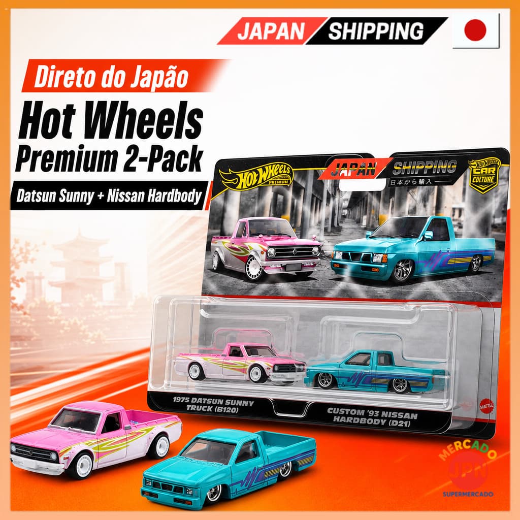 Hot Wheels Premium 2-Pack: 1975 Datsun Sunny Truck (B120) / Custom '93 Nissan Hard Direct from JAPAN