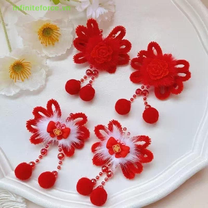 INVN 1 Par De Grampo De Cabelo Vermelho De Ano Novo Para Mulheres Meninas Doce Versátil sel Estilo Acessórios Crianças [