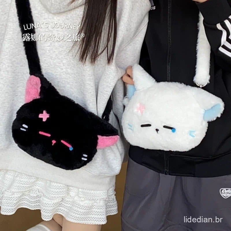 Desenhos animados lágrimas gato gato bolsa de ombro novo estilo lolita pelúcia Crossbody saco/aaaan
