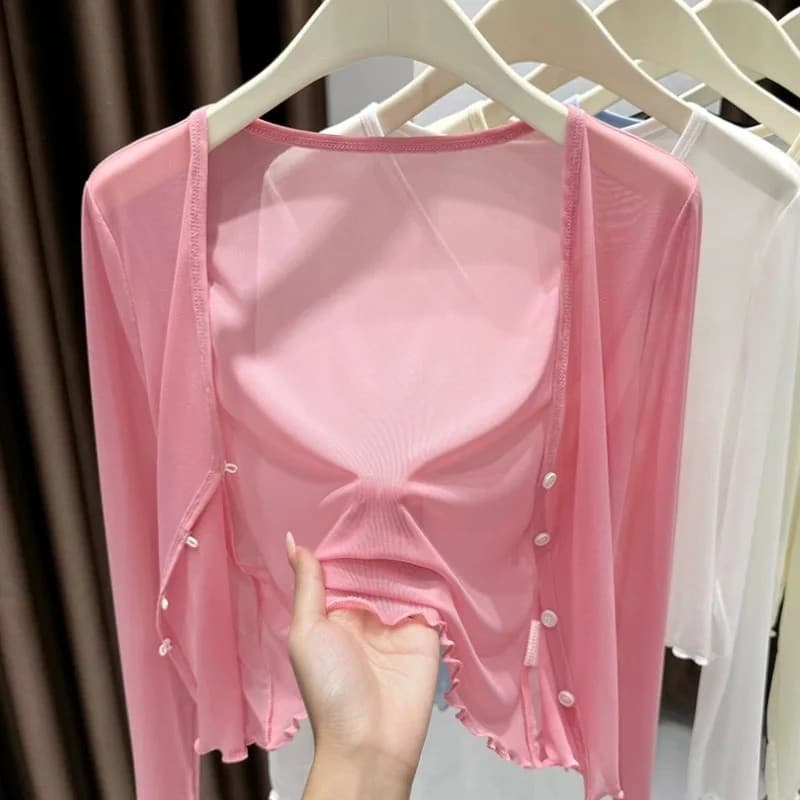 Cardigã Feminino Plus Size de Seda Gelada Fino com Proteção Solar para o Verão, Casaco Leve para Cobrir o Corpo