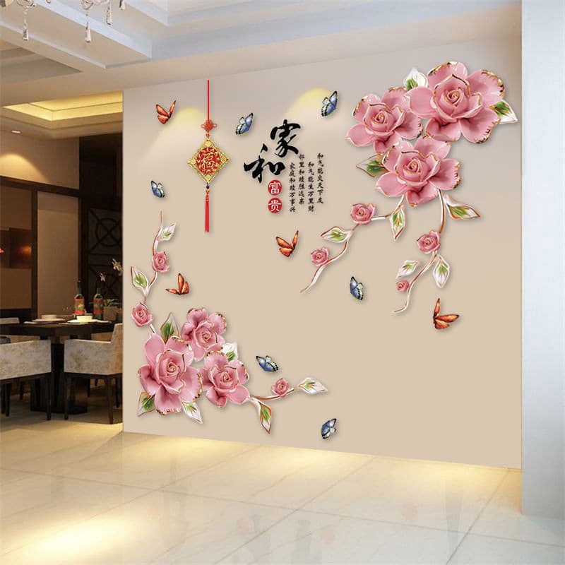Adesivos de parede tridimensionais 3d para casa e peônia flor sala de estar fundo de TV adesivos de parede papel de pare