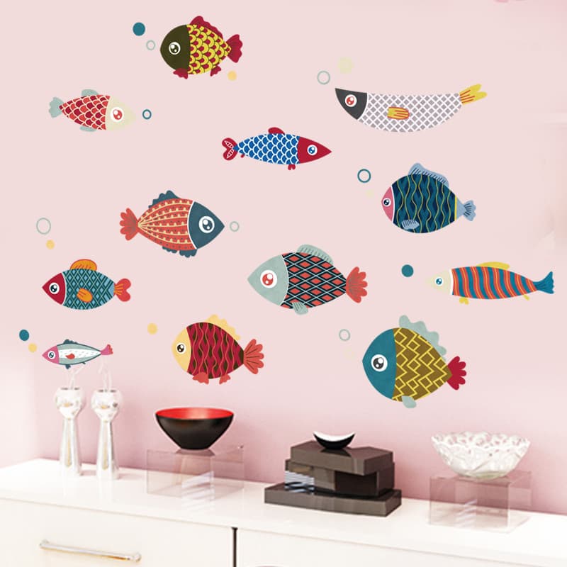 Adesivos de parede de peixes pequenos estilo japonês Papel de parede exclusivo criativo Papel de parede autoadesivo Ades