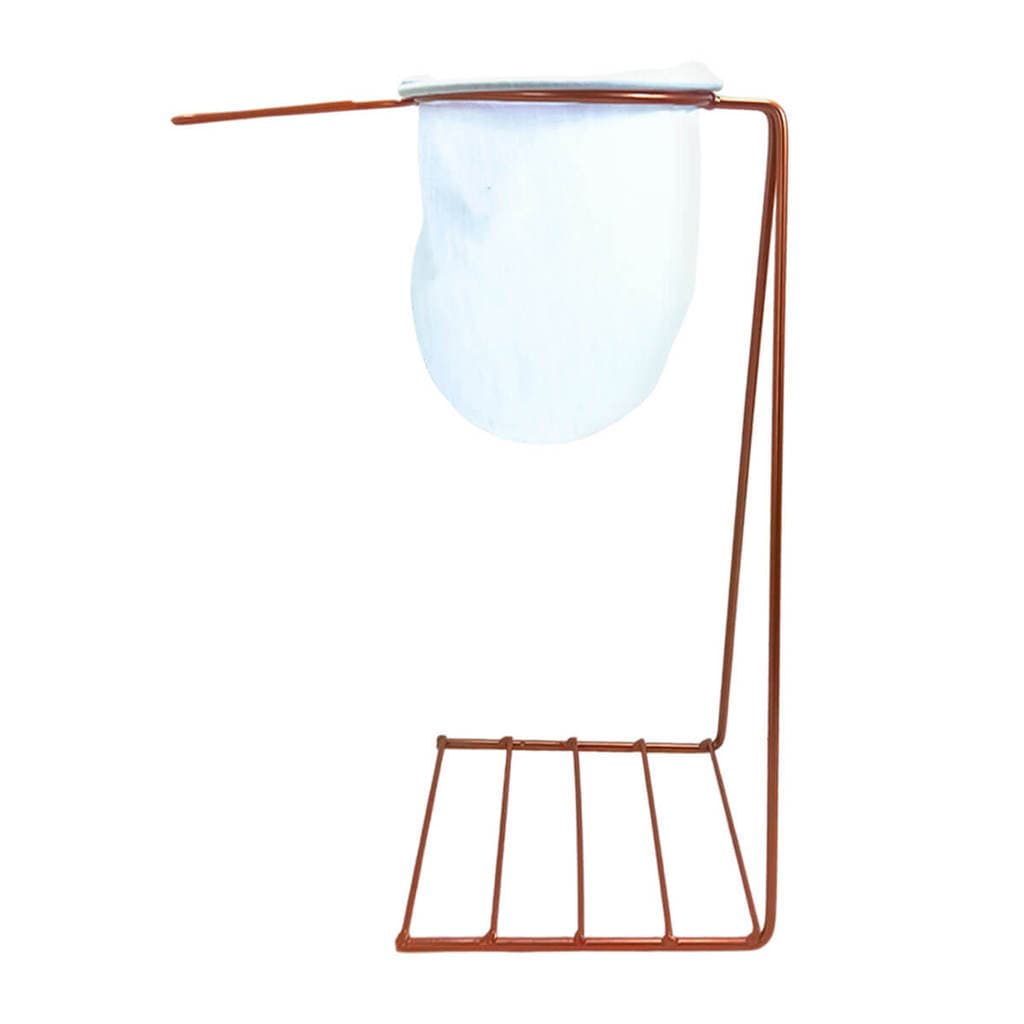 Coador de Café Pano com Suporte de Ferro Cobre 32cm Passador de Café Coletor Manual