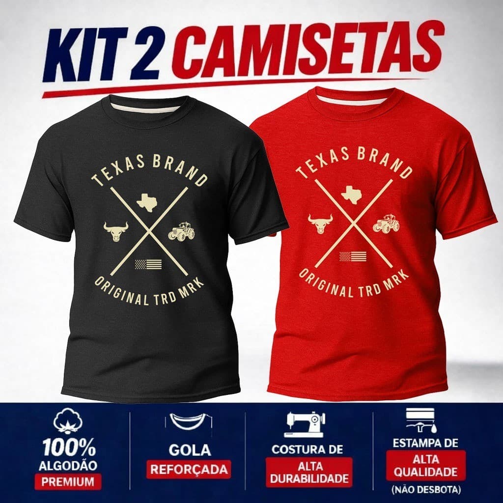 kit 2 Camiseta Plus Size P Ao G5 Grande Country Masculina Texas 100%Algodão
