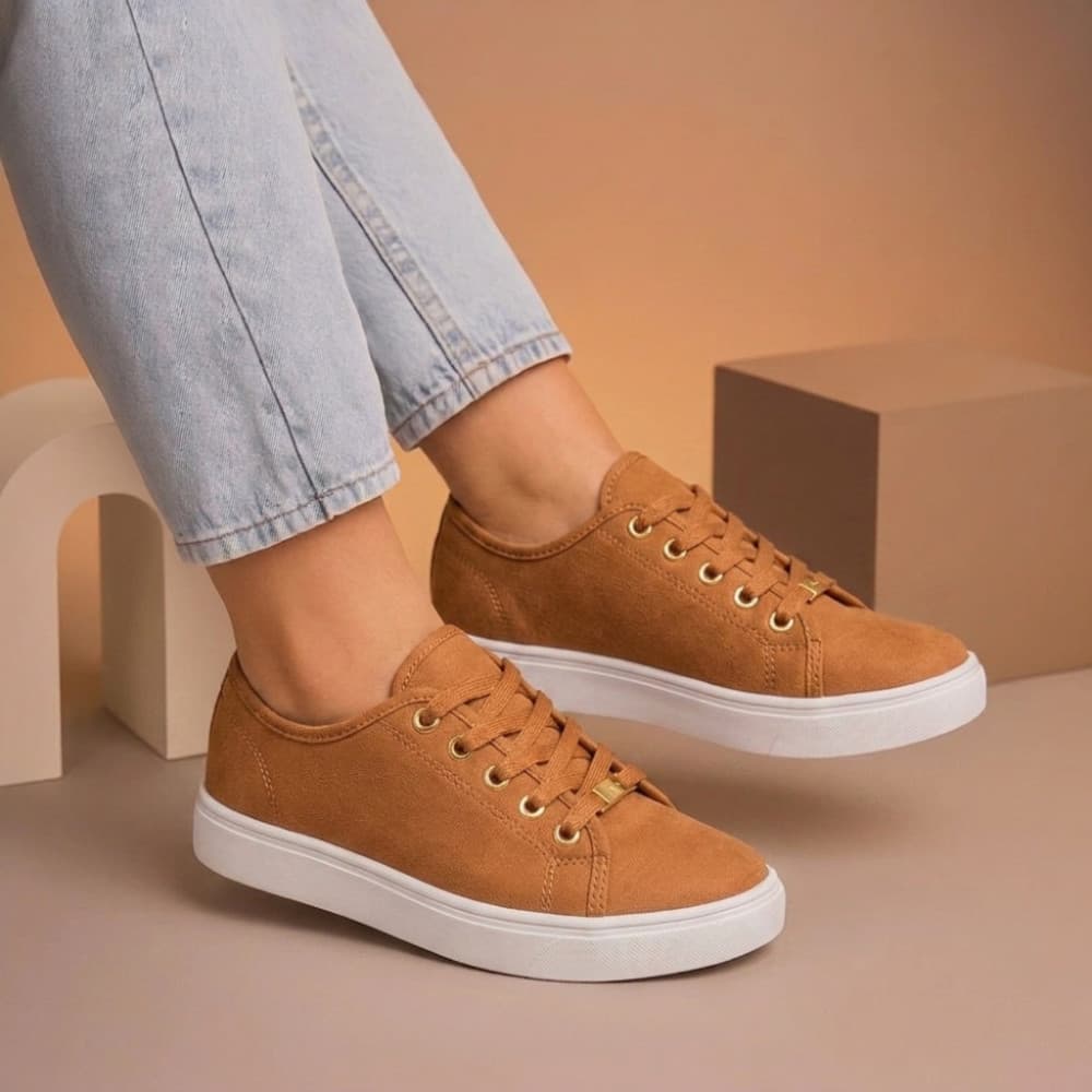 Tênis Feminino Bege Casual Confortável Leve e Macio Sapatênis Urbano para Trabalho Lazer e Uso Diário