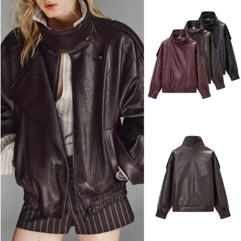 Nova Moda Feminina: Jaqueta de Couro de Manga Longa Estilo Europeu-Americano para Outono/Inverno 4RAA