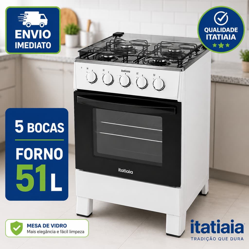 Fogão Star New Itatiaia 4 Bocas Branco Mesa Inox 430 Eficiência A