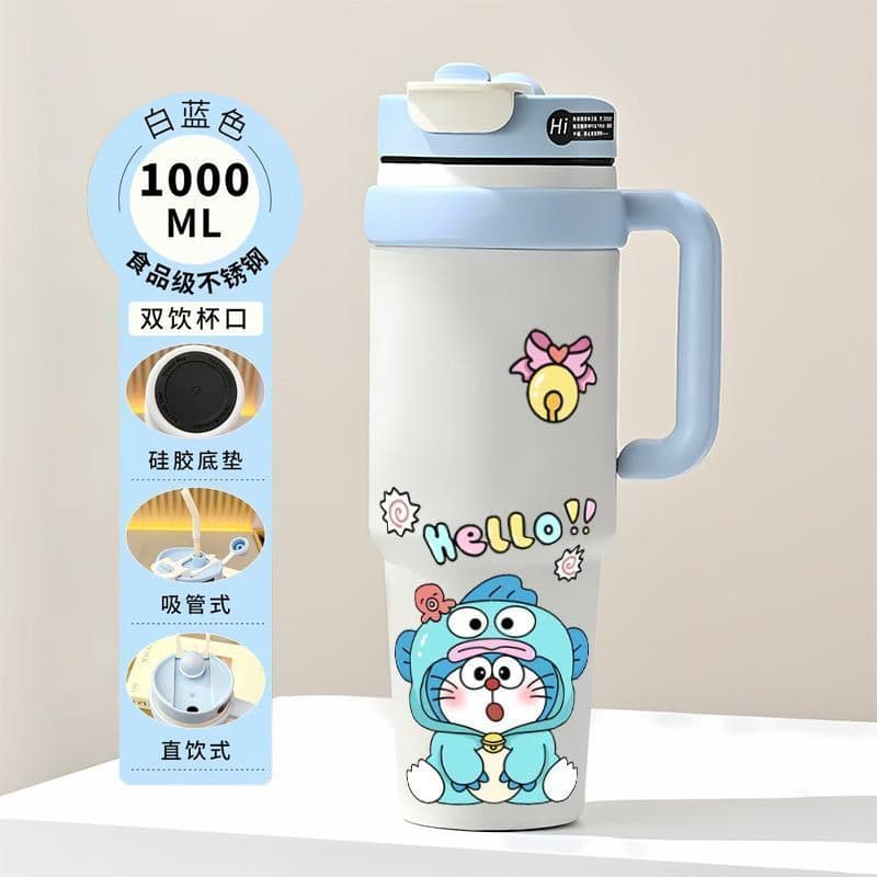 Doraemon copo de água azul homem gordo copo térmico de alto valor grande capacidade palha copo de água grande mac gelo m