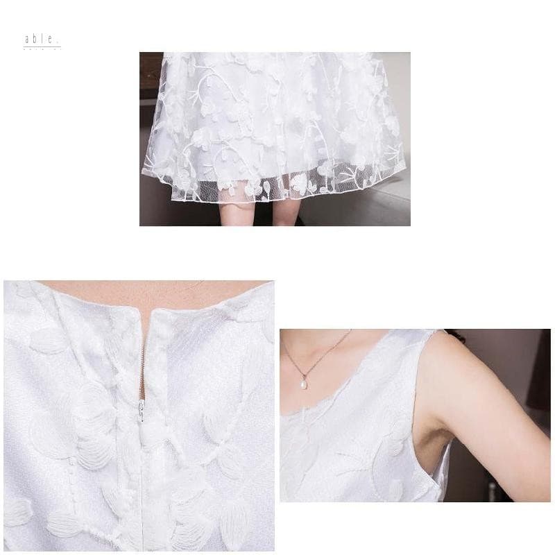 Vestido Branco De Renda Com Gola Redonda – Roupa Diária Casual Primavera Verão Para Mulheres