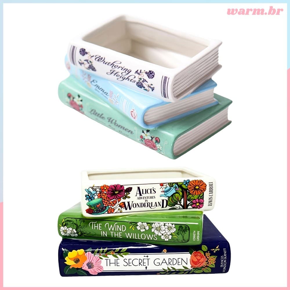 Plantador Em Forma De Livro De Cerâmica , Livros Empilhados De 3 Camadas , Design Decorativo , Bonito , Organizador De M