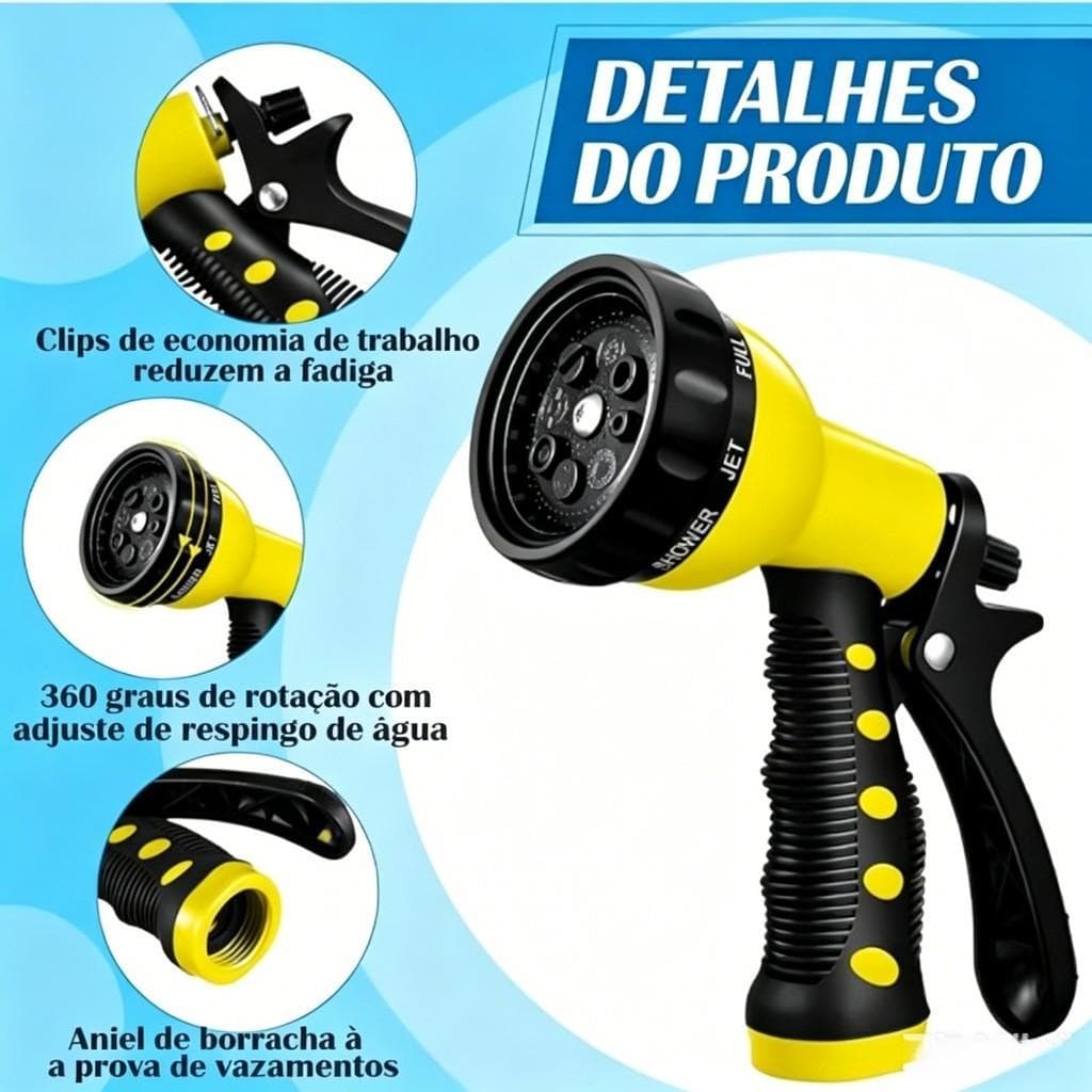Esguicho Pistola para Mangueira 7 Tipos de Jato – Alta Pressão com Engate Rápido e Fácil Instalação