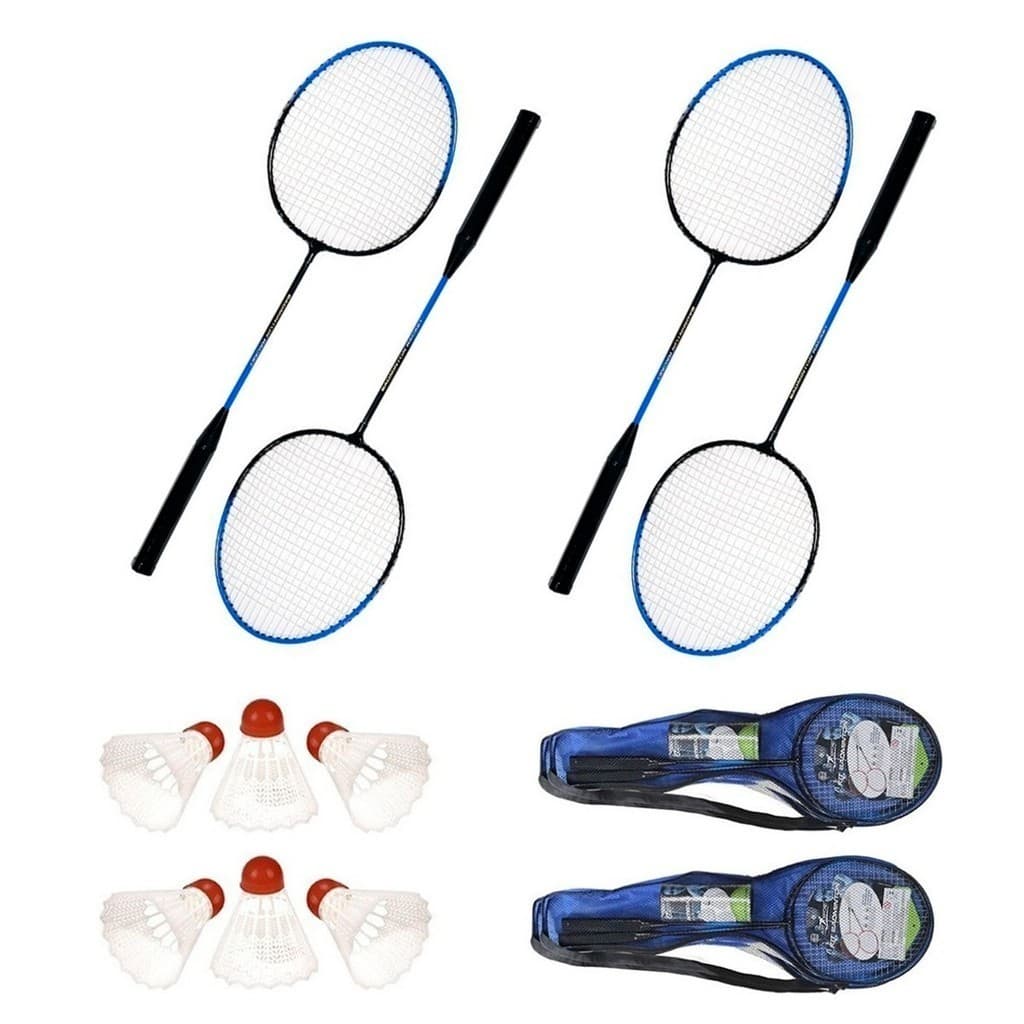 Kit Completo Badminton Jogo Grama E Areia Com 4 Raquetes Badminton E 4 Petecas Com 2 Bolsas Lazer