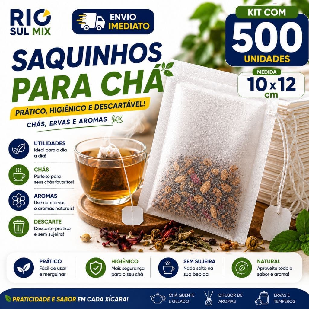 Kit 500 Saco Sachês De Chá TNT 10x12cm Pacote Filtro Descartável Com Cordão Para Infusão Chá Ervas