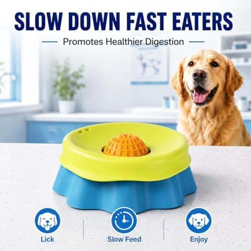 Tigela Para Cães Com Alimentação Lenta Bola Rolante-Lamber De Silicone 2 Em 1 Guloseimas Líquidas , Brinquedo Interativo