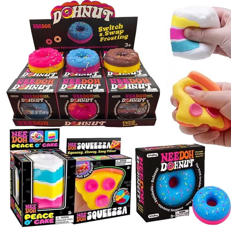 Needoh Dohnut Arco-Íris Camada Bolo Sanduíche Donut Brinquedo De Aperto Macio TPR Colorido Tema De Comida Completa Senso