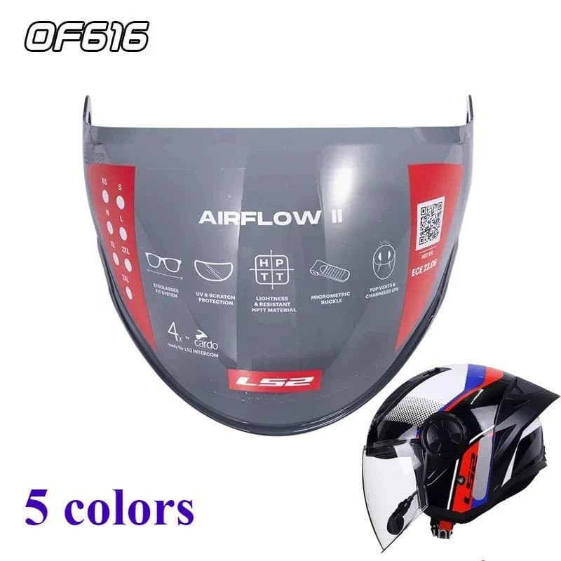 [2026NOVO] Capacete Aberto para Motocicleta Original LS2 OF616 Airflow II, Lente Original OF616, Viseira Preta, Ace 0QVE