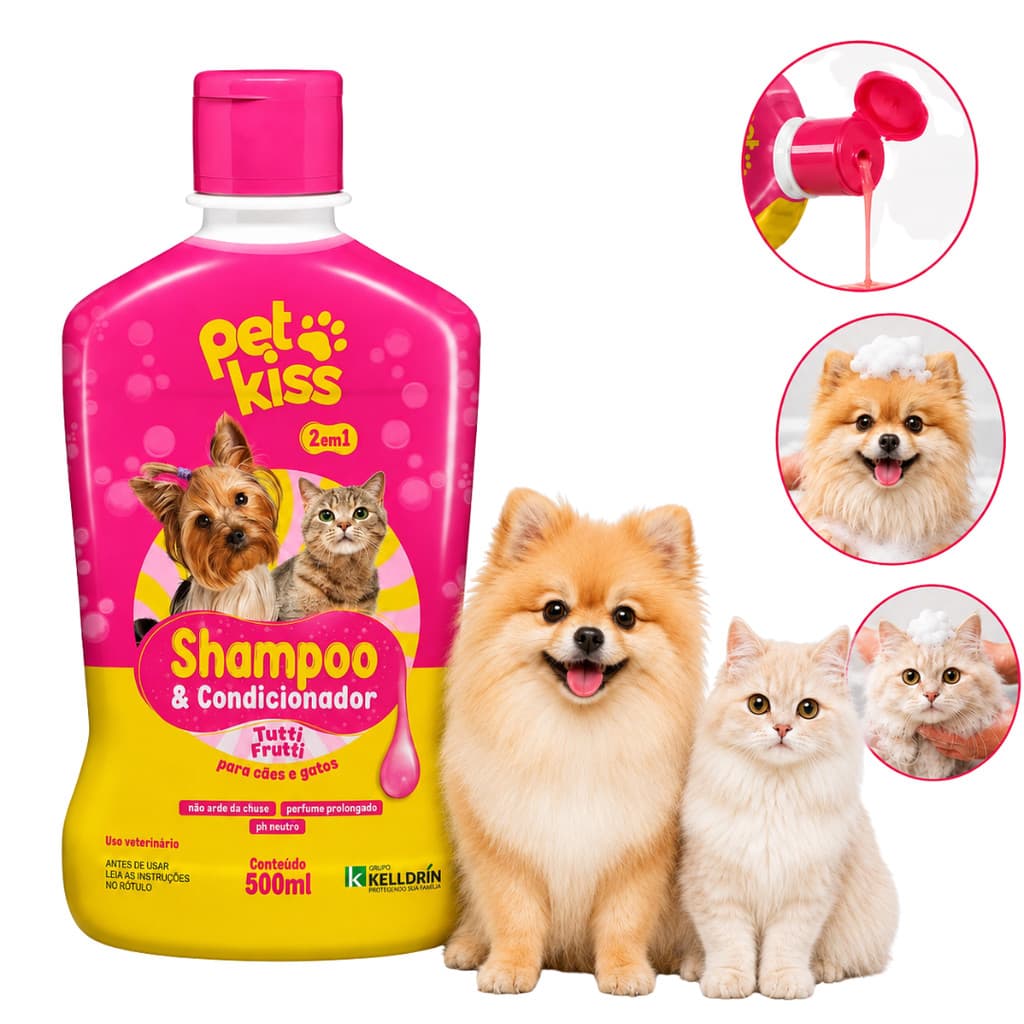 Novo Shampoo E Condicionador Chiclete tutti frutti 2 Em 1 Kelldrin 500ml