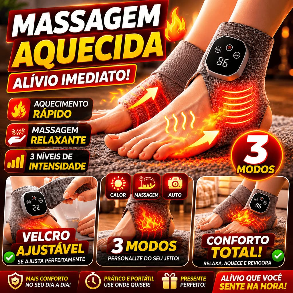 Cinta Térmica Tornozelo Massageadora Alívio Dores Entorse Artrite Compressa Quente Vibração Ajustável Velcro Unidade