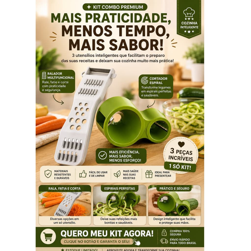 DESCASCADOR 5 EM 1 + CORTADOR ESPIRAL DE LEGUMES