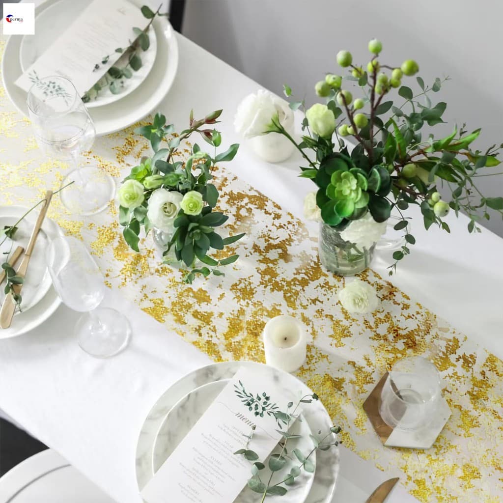 Corredor De Mesa Metálico Dourado E Prateado-Decoração De Festa De Casamento Cintilante Brilhante