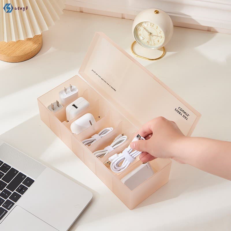 Caixa De Armazenamento De Cabos Com Plugue De Carregamento-Organizador De Mesa Para Home Office