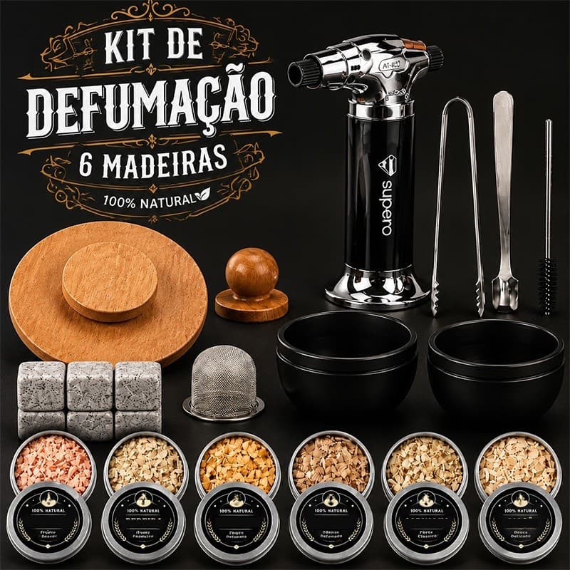 Kit Defumador de Bebidas com Maçarico + 6 Essências Naturais