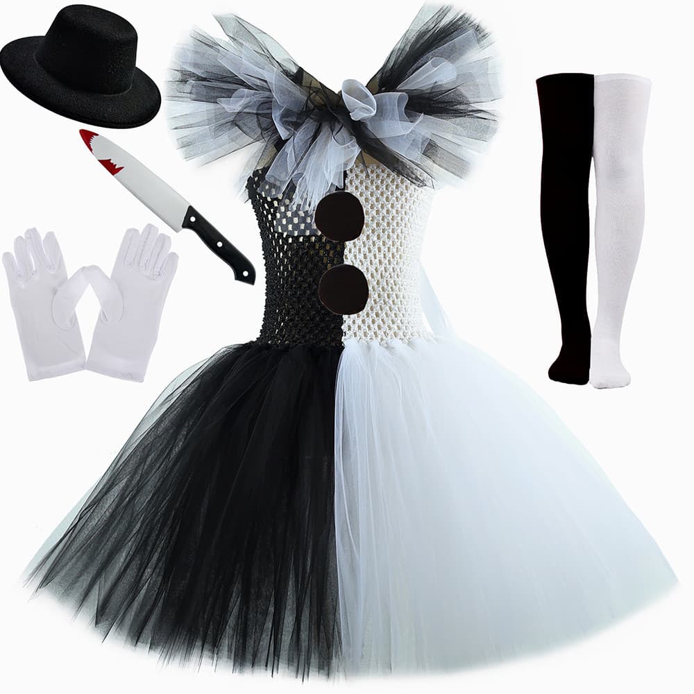 Espírito quebrado palhaço Cos traje meninas vestido traje de Halloween Cosplay infantil gaze Pettiskirt