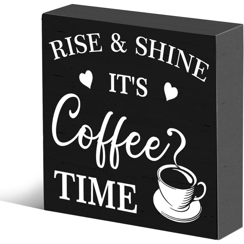 Letreiro Decorativo de Madeira para Balcão de Cafeteria "Rise and Shine" |   Acessórios para Balcão de Cozinha Coffee Ti