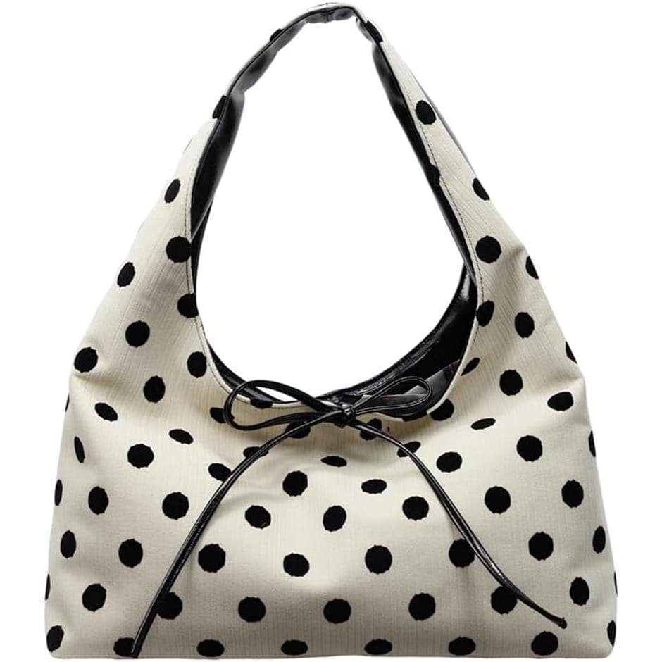 Bolsas Hobo Femininas com Estampa de Bolinhas e Laço, Bolsa de Ombro, Bolsa Transversal em Forma de Meia-Lua, de M