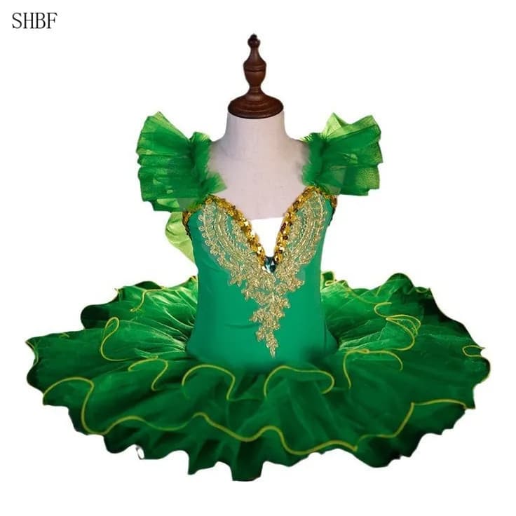 Vestido de Balé Verde para Crianças Kingsway para Apresentações e Festas QSIG