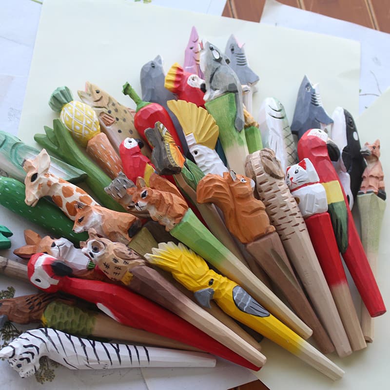 Estoque pronto Aoki fã artesanal escultura em madeira caneta Animal artesanato presente caneta Gel escultura em madeira