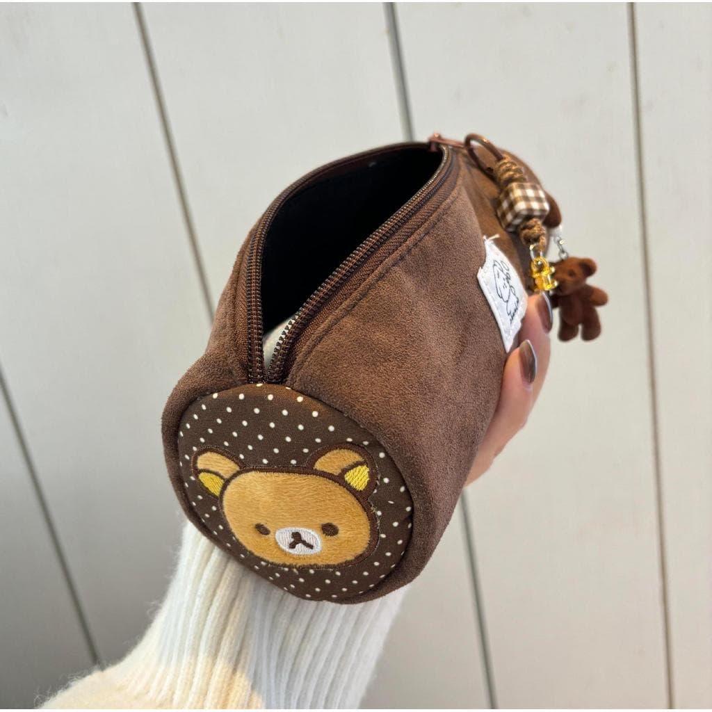 Estojo cilíndrico japonês Rilakkuma ins Bolsa de lápis fofa de alto valor Bolsa de armazenamento de papelaria para estud
