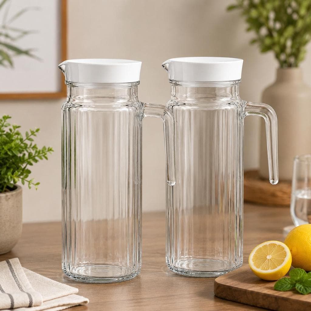 Kit 2 Jogo de Jarra de Vidro 1 Litro Transparente Jarra para Água, Suco, Chá Gelado e Refrigerante Mesa Posta, Cozinha