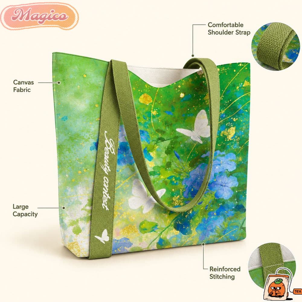 Sacola Floral MAGICO , De Lona Estilo Pintura A Óleo Borboleta De Grande Capacidade