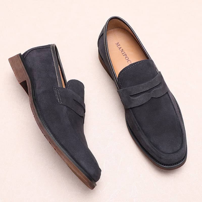 Mocassins artesanais masculinos Pence camurça primavera outono negócios casuais deslizamento em sapatos de couro Yuppie