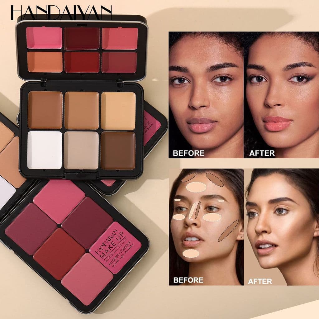 12 cores caixa de lata blush paleta handaiyan maquiagem alto brilho contorno tudo-em-um paleta fosco corretivo blush cre
