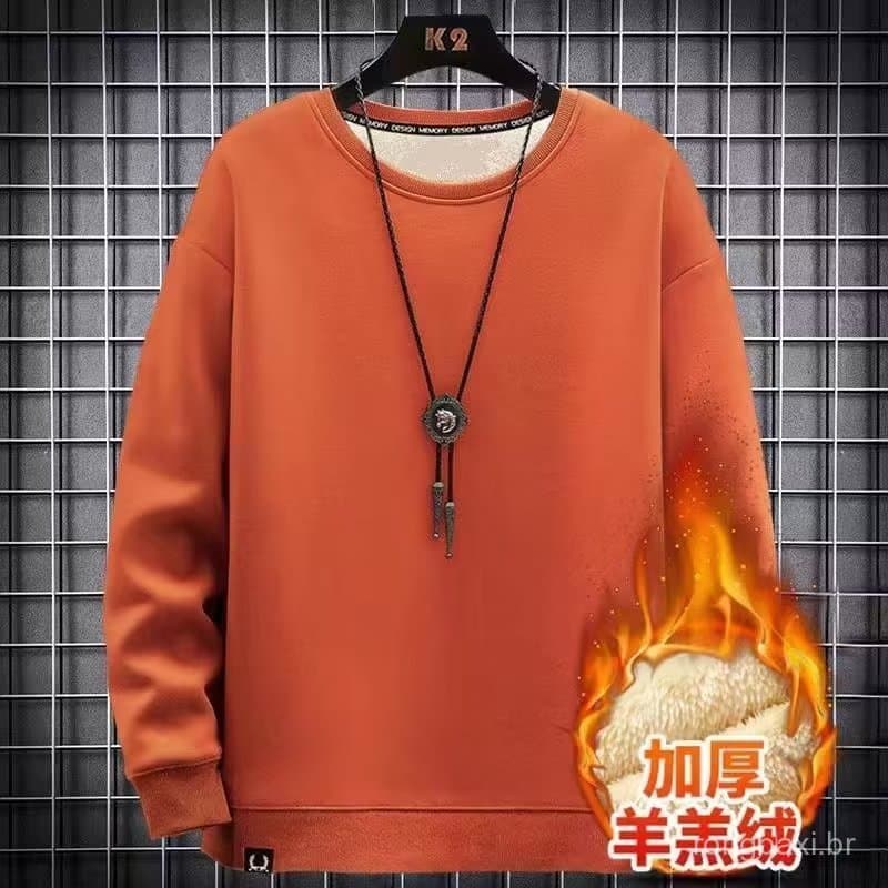 Cross-Border novo estilo moletom masculino em torno do pescoço engrossado inverno sem capuz Plus Size inverno cordeiro v