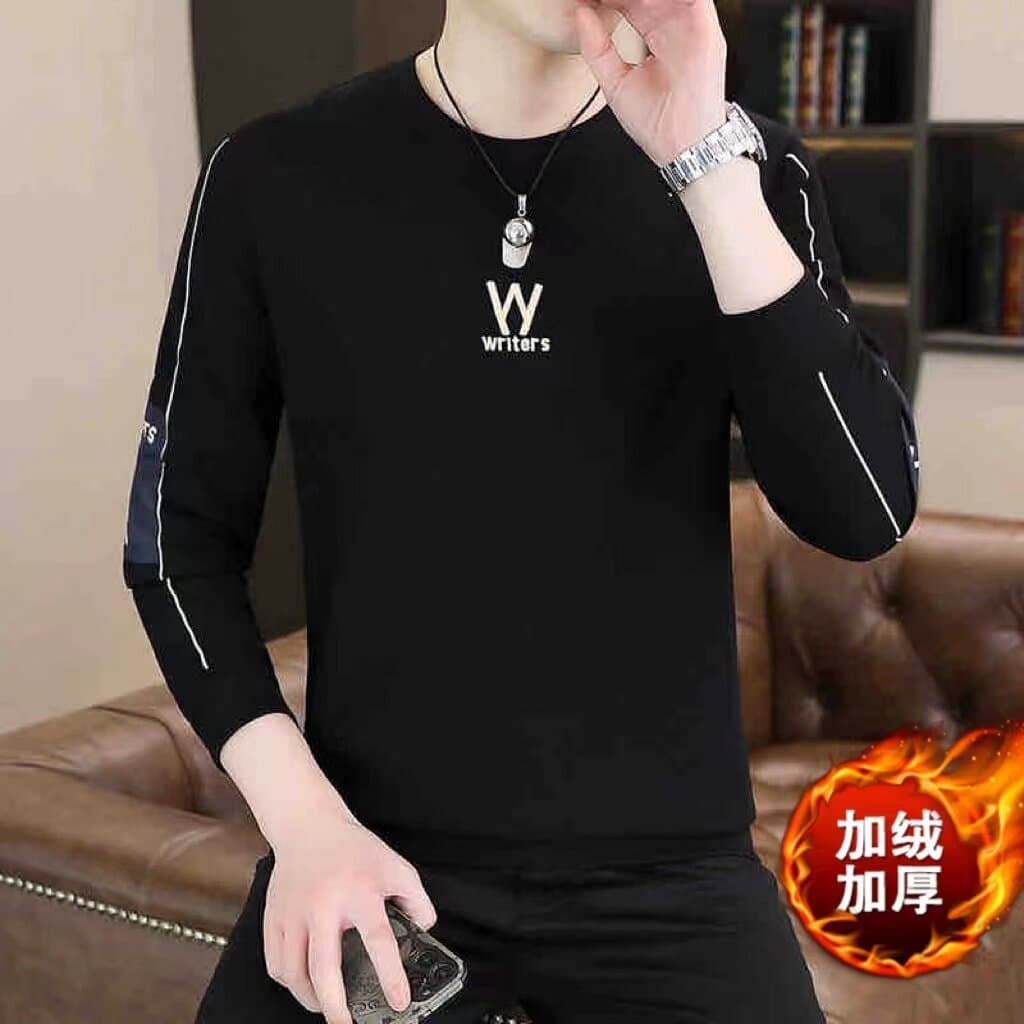 Forro de lã moletom masculino outono inverno em torno do pescoço Street Wear manga comprida camiseta 2025 novo estilo so