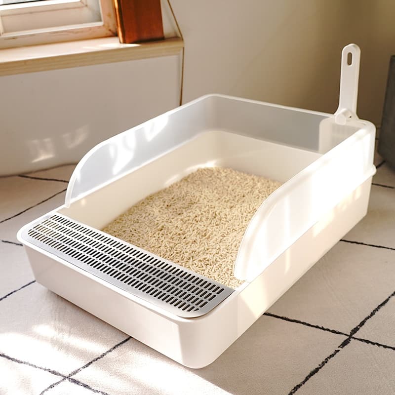 Caixa de areia para gatos com filtro branco cinza, tipo aberto, caixa de areia para gatos, tamanho grande, Extra grande,