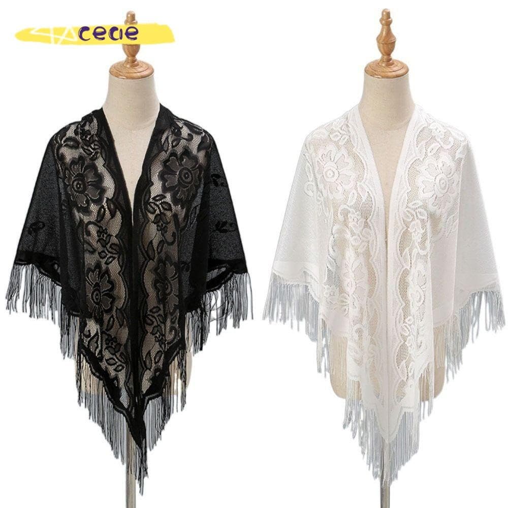Xale Feminino CEAE , Multicolorido Com Capa De Baile De Noite Borla , Lenço De Moda Oco