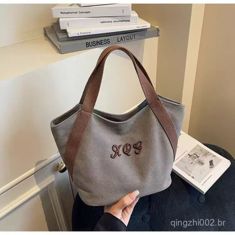 Bolsa de lona para trabalho, bolsa tote feminina, bolsa simples para almoço, bolsa pequena de tecido 7.21 KOLR
