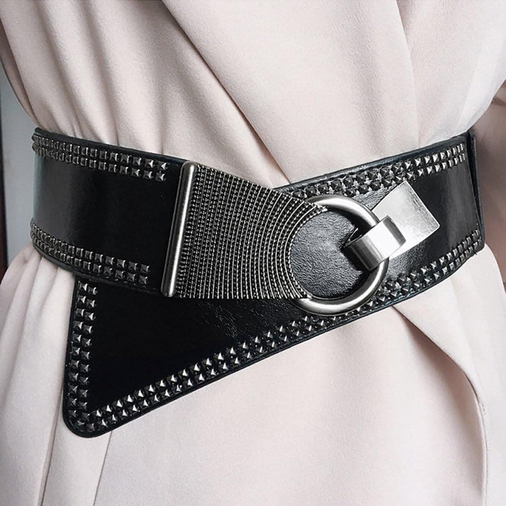 Cinto Feminino Cravejado Elástico Largo Punk Cintura Grossa Para Vestidos Retrô Dos Anos 80