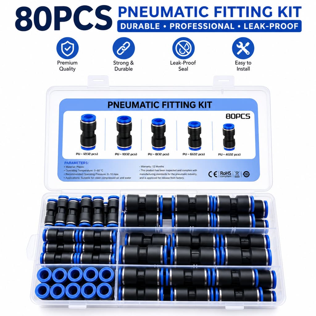 Kit 80 União Conexão Mangueira Pneumática Reta Conector 4/6/8/10/12mm
